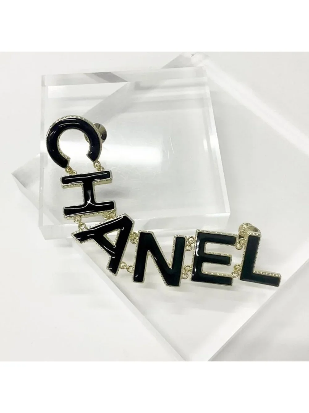 Chanel Pin Brooch Logo Gold Black